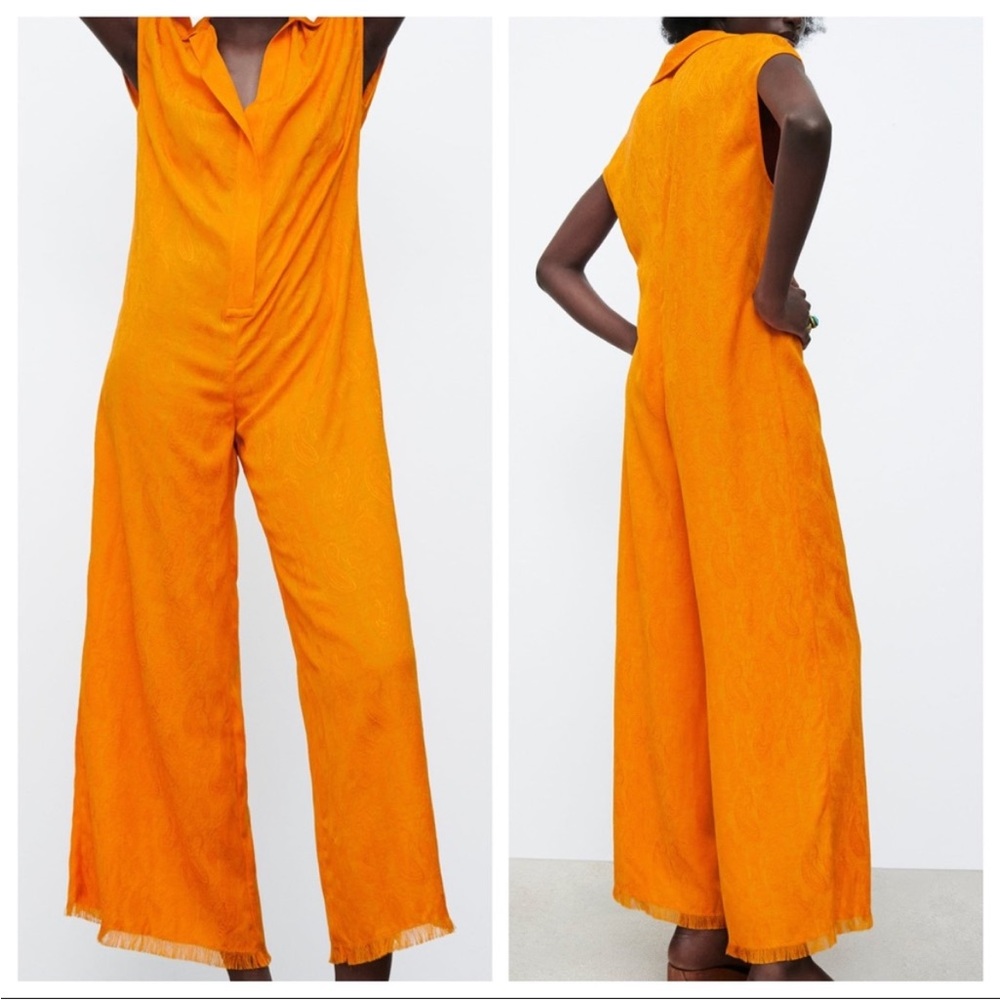 S ZARA Wide Leg Jumpsuit Orange